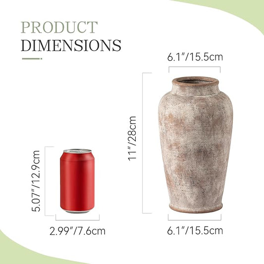 Ceramic Rustic Vase, 11 Inch Large Flower Vase Tall Farmhouse Decorative Vase Floral Pottery Vases for Home Decor Table Living Room Entryway Mantel Bedroom Bathroom Kitchen - Rustic