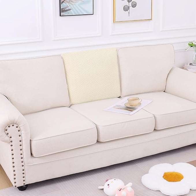 Smiry Waterproof Couch Cushion Covers, Stretch Jacquard Thick Sofa Cushion Covers, Washable Seat Slipcover Elastic Furniture Protector for Pets, Kid (Back Cover M, Beige)