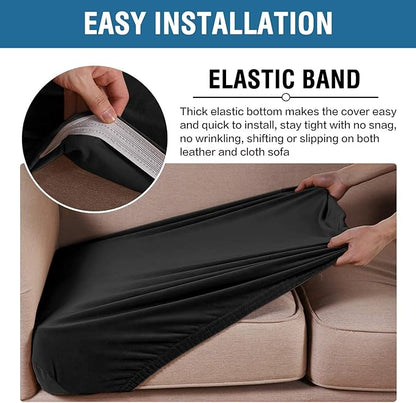 H.VERSAILTEX Velvet Stretch Couch Cushion Cover Plush Cushion Slipcover for Chair Loveseat Sofa Cushion Furniture Protector Seat Cushion Sofa Cover (2 Piece Large Sofa Cushion Covers, Black)