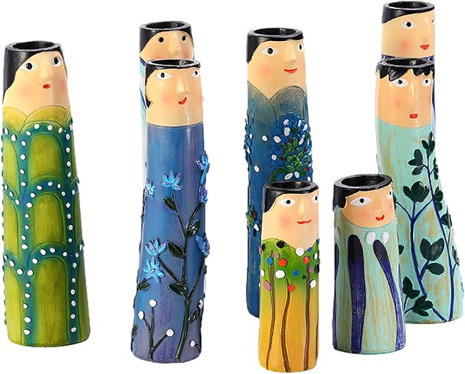Spring Bud Vases, Bohemian Family Face Vase Boho Cute Home Decor, Character Vase Flower Plant Holder Bathroom Shelf Decor for House Decor Living Room Wedding Centerpieces (C)