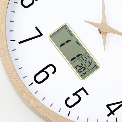 Lafocuse 12 Inch Silent Beige Wall Clock with Time Day Date Temperature, Battery Operated Wall Clock Analog and Digital with Calendar for Kitchen Living Room Home Décor