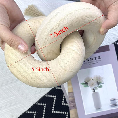 S-SNAIL-OO 2-link Wood Chain Link Decor Wood Knot Decor, Hand Carved Boho Bead, Suitable for Bedroom, Living Room, Coffee Shop Decoration (Wood color)