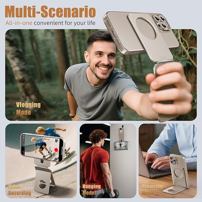 Magnetic Tripod for iPhone, Aluminium Phone Tripod Stand Compatible with Magsafe iPhone 17/16/15/14/13/12 Series, Foldable Strong Magnetic Phone Stand & Travel Essentials Accessories