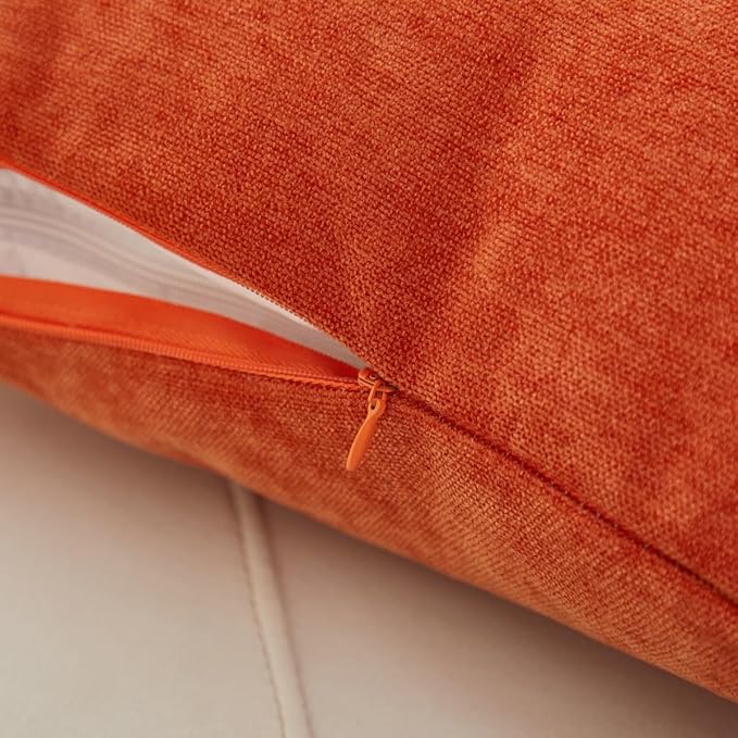 Sunday Praise Set of 2 Soft Chenille Cozy Throw Pillow Covers 18x18 Inch Solid Decorative Cushion Cases Farmhouse Accent Square Pillow Case for Couch Sofa Chair Bed Living Room Home Decor,Burnt Orange
