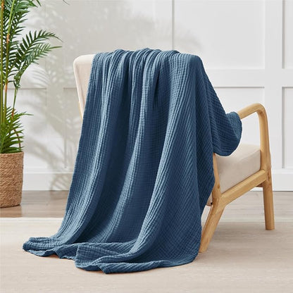 100% Cotton Muslin Blanket 40" x 40", Breathable and Lightweight Cotton Throw Blankets, Soft Cooling Summer Gauze Blanket for All Season, Blue