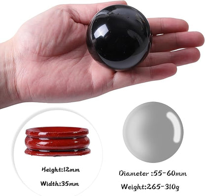 Sportmusies Natural Black Obsidian Stone Sphere with Wooden Stand, Polished Crystal Ball Decoration for Home & Office