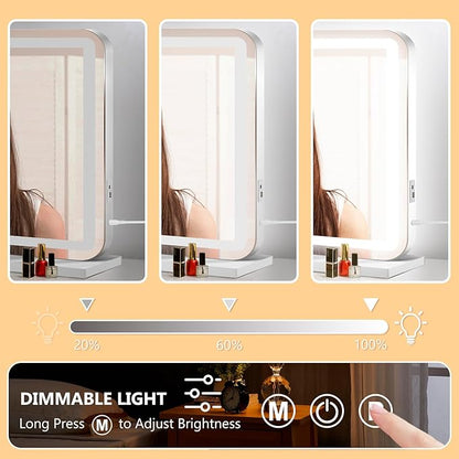 23" x 18" Vanity Mirror with Lights, Led Lighted Makeup Mirror with 3 Color Dimmable Lights, Touch Control, USB Charging Port, Gifts for Women Wife Teengirls