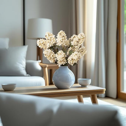 Hydrangea Artificial Flowers,Fall Hydrangeas Artificial Flowers, Fake Fall Dried Hydrangea Decoration,Faux Silk Flower with Stems Winter Decor Without Vase（Cream White 8PCS