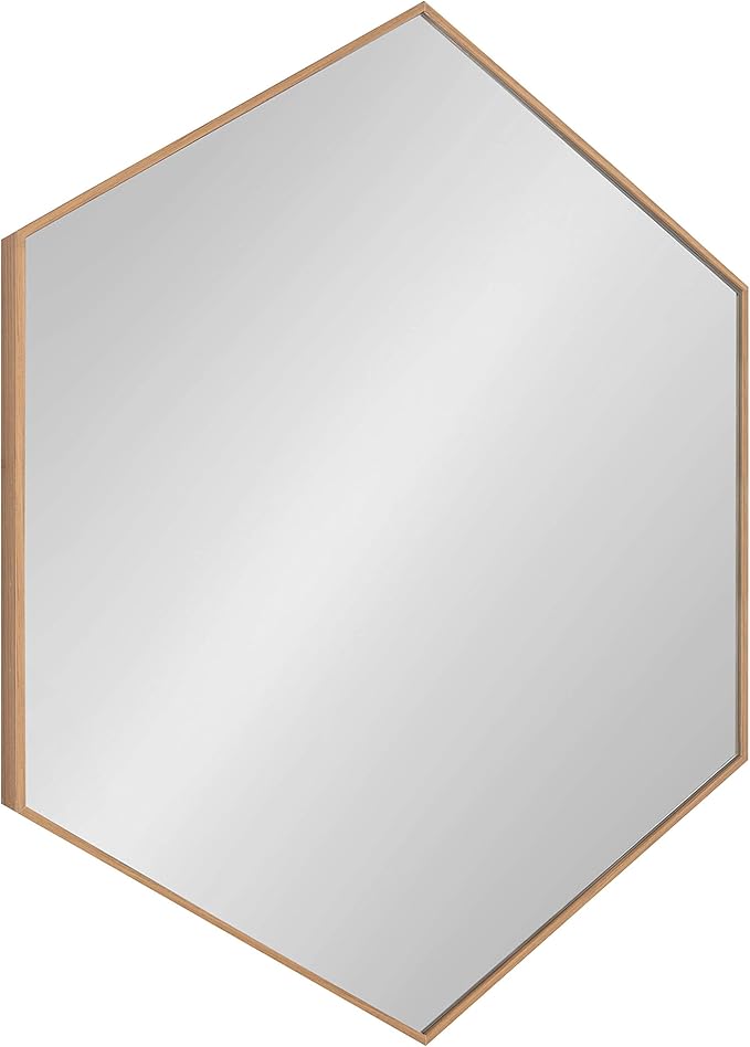Kate and Laurel Rhodes Modern Hexagon Wall Mirror, 30 x 30, Natural Teak, Chic Geometric Mirror for Wall