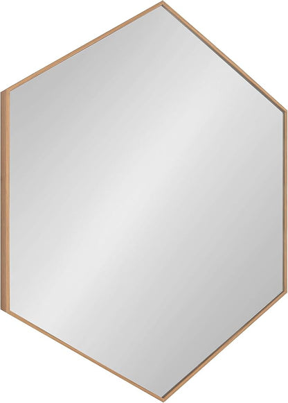 Kate and Laurel Rhodes Modern Hexagon Wall Mirror, 30 x 30, Natural Teak, Chic Geometric Mirror for Wall