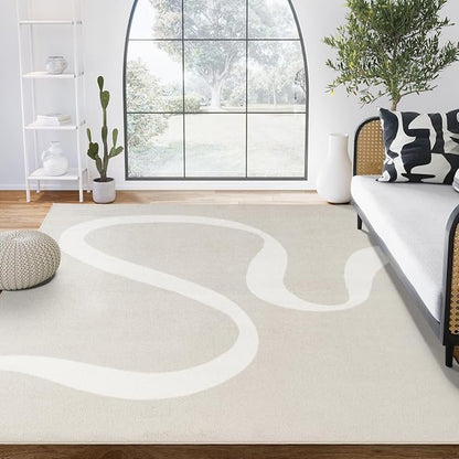 Abani Deco Collection Area Rug - Beige Modern Abstract Ribbon Design - 5' x 8' - for Living Room, Bedroom & Office