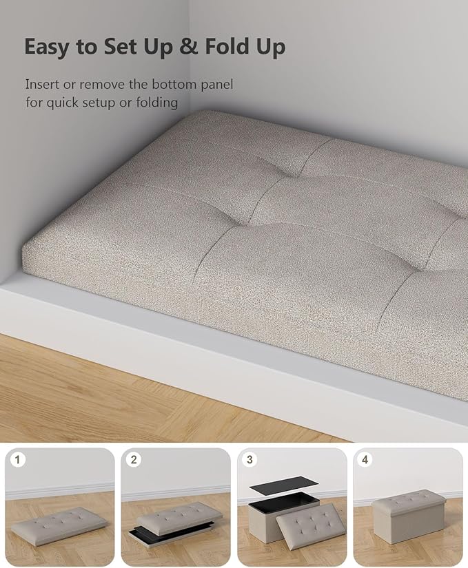 Storage Ottoman Bench, Folding Ottoman Foot Rest,15 x 30 x 15 Inches,End of Bed Bench,Storage Chest, for Living Room, Bedroom, Hallway, Entryway, Holds up to 600 lb (Sandy-Beige1, 30")