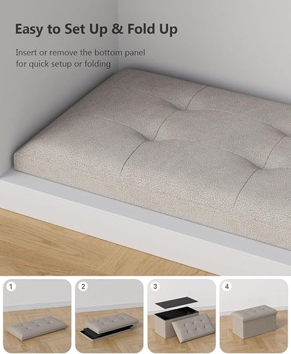 Storage Ottoman Bench, Folding Ottoman Foot Rest,15 x 30 x 15 Inches,End of Bed Bench,Storage Chest, for Living Room, Bedroom, Hallway, Entryway, Holds up to 600 lb (Sandy-Beige1, 30")