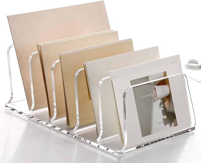 SANRUI Acrylic Mail Organizer, Clear Desk Organizer with 5 Vertical Slots, Upright Binder Divide for Notebooks, Mails, Books, Office Supplies Small File Holder for Home Office School