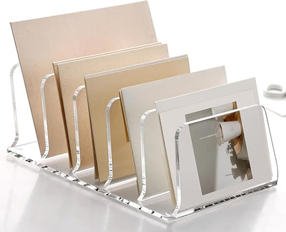 SANRUI Acrylic Mail Organizer, Clear Desk Organizer with 5 Vertical Slots, Upright Binder Divide for Notebooks, Mails, Books, Office Supplies Small File Holder for Home Office School