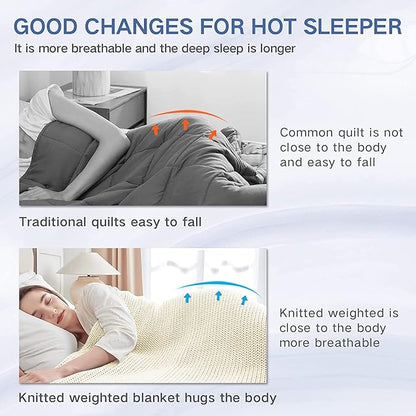 Guohaoi Knitted Weighted Blanket for Adults (Cream 50"x75" 20lbs) No Beads Cooling Throw Blanket for Hot Sleepers, Home Decor Breathable Chunky Knit Heavy Blanket Use on Full Size Bed
