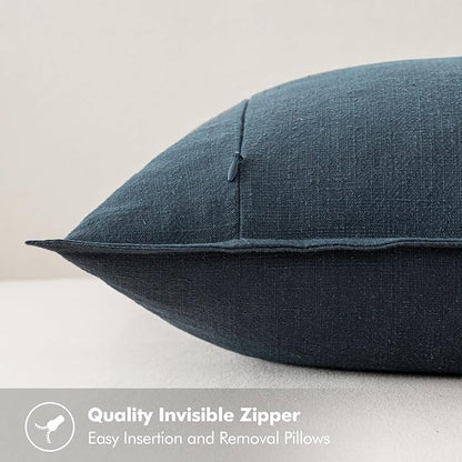 MIULEE Decorative Linen Pillow Covers 18x18 Inch Navy Blue Boho Farmhouse Neutral Couch Throw Pillows for Bed Pack of 2 Accent Coastal Modern Pillowcase Summer Sofa Livingroom Home Decor