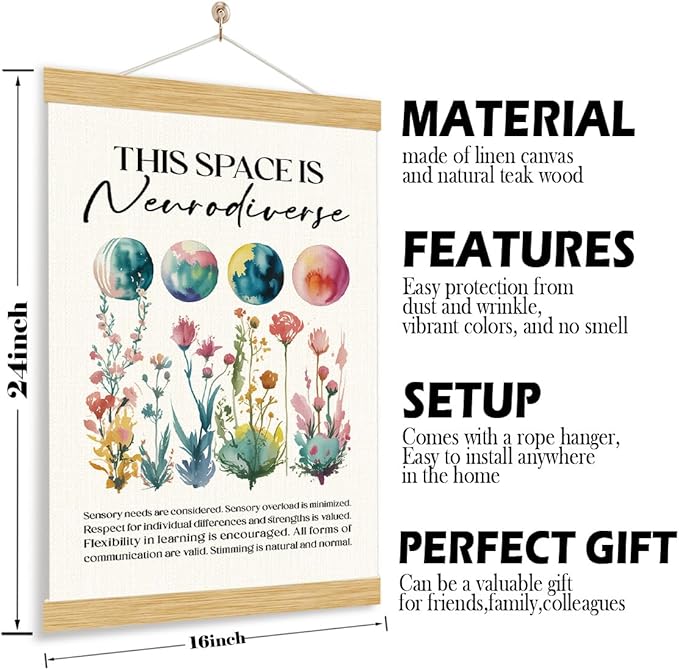 YGSDZY Neurodiversity Poster, This Space is Neurodiverse Poster, Canvas Artwork for Classroom, Autistic Posters, Therapy Social Work Office Decor, Psychologist Gift 11.8 * 15.7