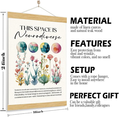 YGSDZY Neurodiversity Poster, This Space is Neurodiverse Poster, Canvas Artwork for Classroom, Autistic Posters, Therapy Social Work Office Decor, Psychologist Gift 11.8 * 15.7