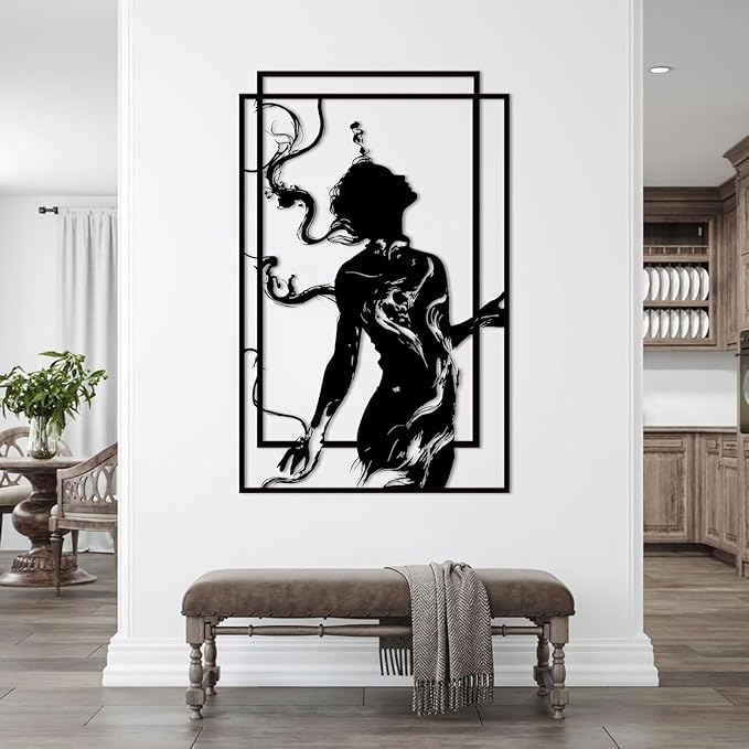 BIANGING Modern Woman Face Metal Wall Decor, Abstract Woman Face Metal Wall Decor, Abstract Female Line Wall Art, Minimalist Line Wall Art for Bathroom Living Room Bedroom (White, 24"x16"/60x40cm)