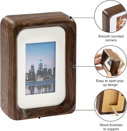 TEYCLZORE 3 inch Wood Small Picture Frames, Natural Walnut Wooden Photo Frame, Desktop Cute Mini Small Photo Frame with Mat, Displays 1.2x2 Picture with Mat or 2x3 Without Mat for Tabletop Display