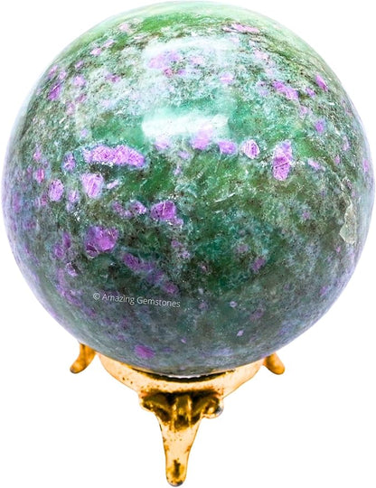 Amazing Gemstone Ruby Fuchsite Crystal Ball with Stand - 2.5 Inches Large Crystal Sphere Meditation Balls for Witchcraft and Decorative Balls