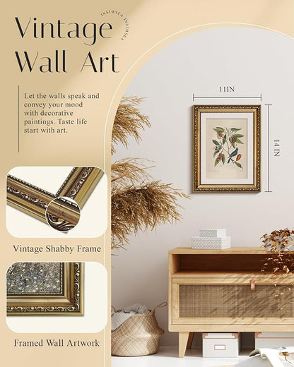 InSimSea Gold Framed Canvas Wall Art Room Decor Botanical Art Home Decoration Vintage Blue Birds Artwork Painting Picture Living Room Wall Decor Animals Artwork for Bathroom Bedroom Kitchen Office