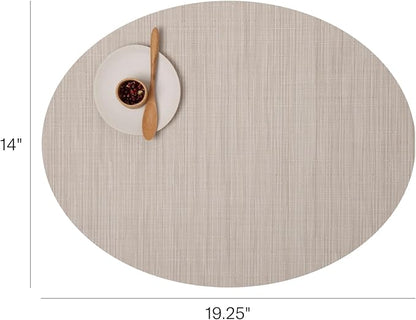 Chilewich Bamboo Placemats Set of 4 - Woven Oval Placemats - Reusable, Stain-Resistant, Indoor/Outdoor Tabletop Protection - 19" x 14" - Chino