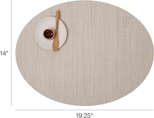 Chilewich Bamboo Placemats Set of 4 - Woven Oval Placemats - Reusable, Stain-Resistant, Indoor/Outdoor Tabletop Protection - 19" x 14" - Chino