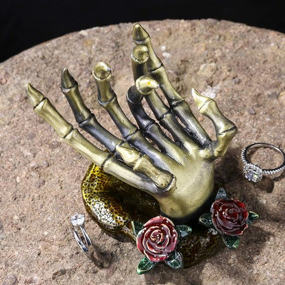 YU FENG Gothic Rose Skeleton Hand Jewelry Holder for Halloween Decor Rings Necklaces and Jewellery Accessories Hand Form Display Holders for Women Gift