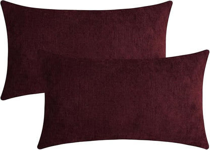 Jeneoo Burgundy Red Decorative Throw Pillow Covers Soft Chenille Comfy Lumbar Couch Cushion Cases for Living Room Sofa Decor (Set of 2, 12 x 20 Inches)