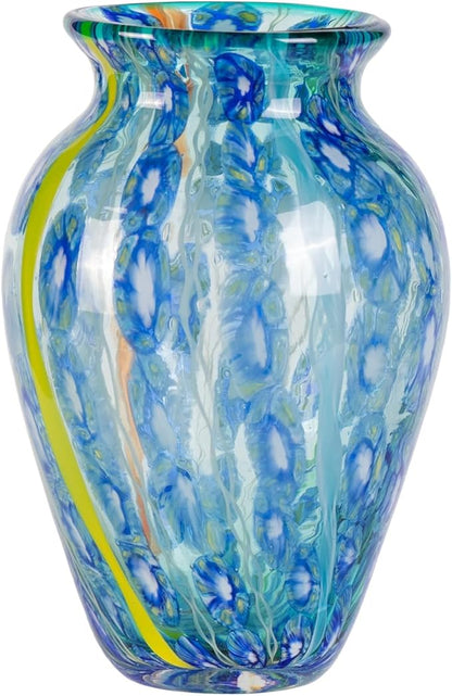Glass Vases for Flower, Unique Hand Blown Blue Glass Vase, Modern Art Decorative for Home Living Room, Office, Table centerpieces, Bookshelves and Wedding Decorations (JG30)