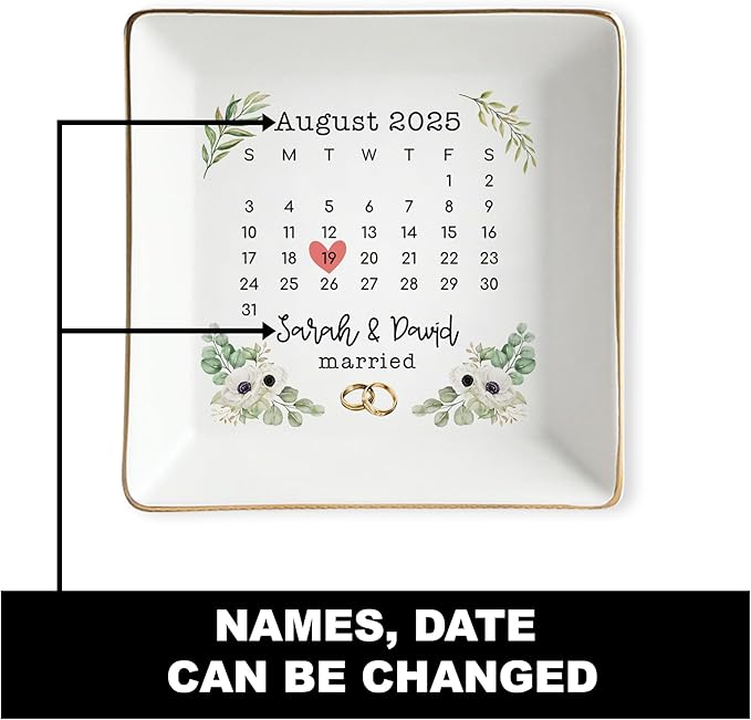 Personalized Wedding Date Ring Dish Gifts for Couples, Married Jewelry Tray Ring Holder, Wedding Gifts for Women Newlywed Future Bride To be, Anniversary Engaged Gift for Mr Mrs Wife Husband
