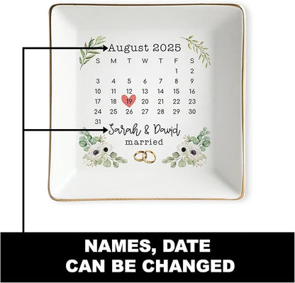Personalized Wedding Date Ring Dish Gifts for Couples, Married Jewelry Tray Ring Holder, Wedding Gifts for Women Newlywed Future Bride To be, Anniversary Engaged Gift for Mr Mrs Wife Husband
