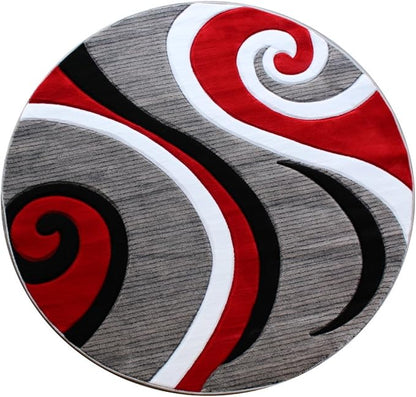 Masada Rugs Sophia Collection Hand Carved Round Area Rug Modern Contemporary Red Grey White Black (4 Feet X 4 Feet) Round