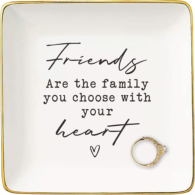 Best Friends Tribe Gifts for Sisters Bestie,Women Group Friendship Appreciate Keepsake-Christmas Gifts-Ceramic Jewelry Tray Trinket Holder Ring Dish-Friends Are the Family You Choose With Your Heart