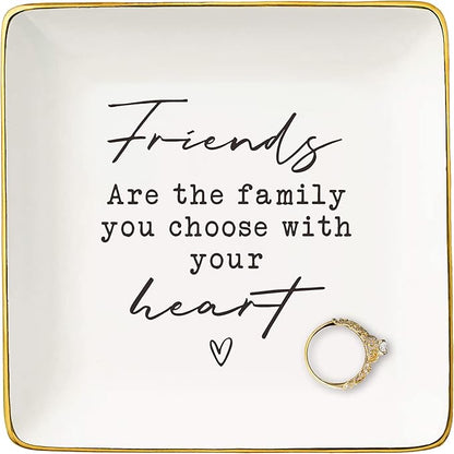 Best Friends Tribe Gifts for Sisters Bestie,Women Group Friendship Appreciate Keepsake-Christmas Gifts-Ceramic Jewelry Tray Trinket Holder Ring Dish-Friends Are the Family You Choose With Your Heart