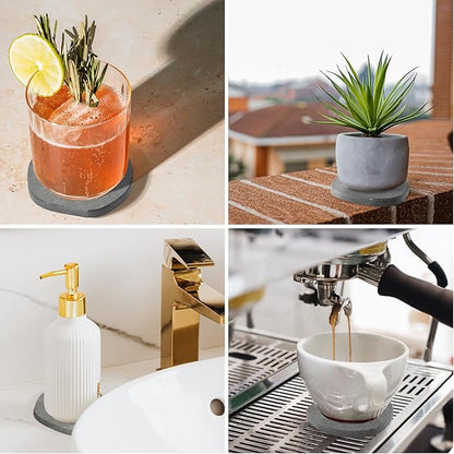Diatomaceous Earth Coasters Set of 6 for Drinks, Moisture Water Absorbent Stone Coasters for Table Desk at Work, Water Absorbing Instant Drying Diatomite, Modern Grey and White