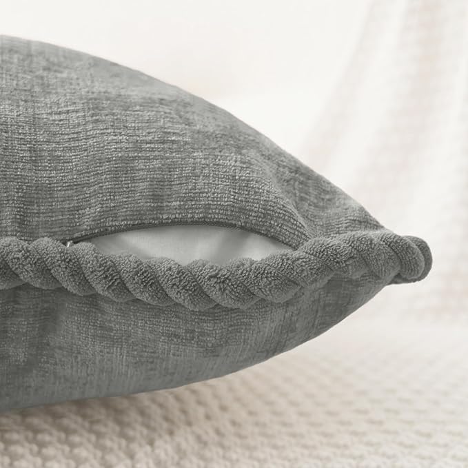 CaliTime Decorative Couch Throw Pillow Covers 20 X 20 Inches Pack of 2 Cozy Chenille Piping Edge Cushion Cases for Sofa Bed Living Room Home Medium Grey