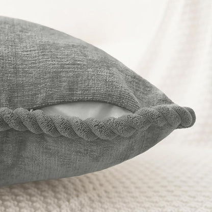 CaliTime Decorative Couch Throw Pillow Covers 16 X 16 Inches Pack of 2 Cozy Chenille Piping Edge Cushion Cases for Sofa Bed Living Room Home Medium Grey