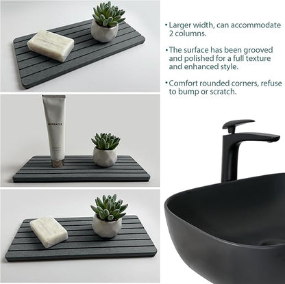 2 PCS Fast-Drying Sink Stone Tray, 12" x 5.5" Super Absorbent Diatomite Coasters, Grooved Design, Water Absorbing Stone Used for Hand Soaps & Plants & Toiletries in The Modern Home