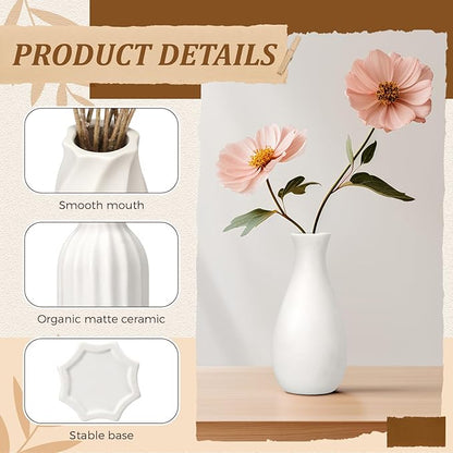 Yaomiao Set of 24 5'' White Ceramic Bud Vase Bulk Boho Rustic Small Flower Vase for Centerpieces for Wedding Home Dining Table Decoration DIY Gift, 12 Styles