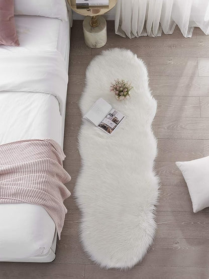 SERISSA Ultra Soft Fluffy Rug White Faux Sheepskin Fur Area Rug Shaggy Couch Cover Seat Cushion Furry Carpet Beside Rugs for Bedroom Floor Sofa Living Room Runner 2x6 Feet White