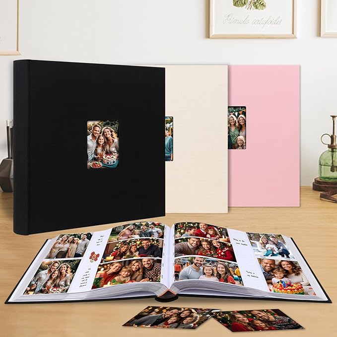 Photo Album 4x6 600 Photos with Writing Space,4 x 6 Photo Book Linen Cover with Front Window, 4x6 Picture Album, 600 Photos Photo Album Book for Wedding Kids Travel Family Baby Pictures (Black)