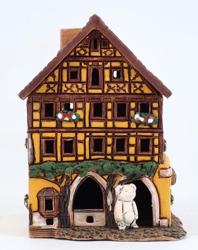 Ceramic Handmade Miniature House in Rothenburg Tealight Candle Holder Room Decor Handcrafted Collectible Miniature Essential Oil Burner Christmas Village Timbered House in Rothenburg Germany