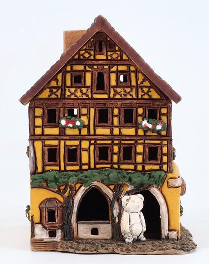 Ceramic Handmade Miniature House in Rothenburg Tealight Candle Holder Room Decor Handcrafted Collectible Miniature Essential Oil Burner Christmas Village Timbered House in Rothenburg Germany
