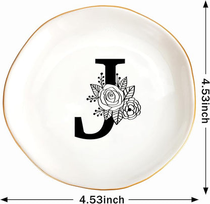 JoycuFF Initial J Ceramic Jewelry Tray, Bridesmaid Bride Gifts, Best Friend Mom Grandma Sister Engagement Birthday Gifts for Women, Trinket Dish for Rings Earrings Necklaces Bracelets Keys
