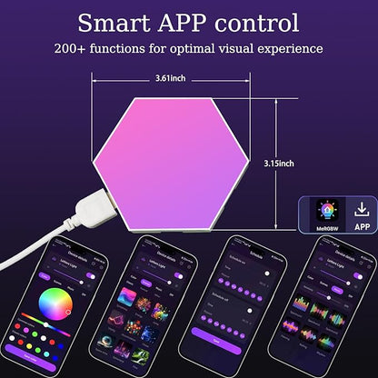 12Pack Hexagon Lights for Wall LED, That Sync with Music, APP & Remote Controls Hex Lights, RGB LED Wall Panels for TV, Bedroom, Living Room, Game Room Decor