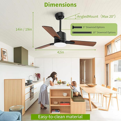 Ceiling Fans with Lights, 42 Inch Low Profile Ceiling Fan with Light and Remote Control,10 Min Quick Installation,Reversible,3CCT Dimmable,Quiet,Black Small Ceiling Fan for Bedroom Indoor/Outdoor