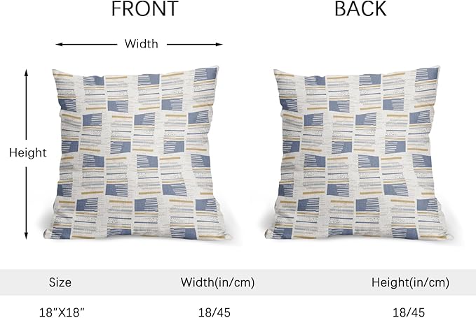 Blue Yellow Striped Pillow Covers 18x18 Set of 2 Beige Print Pattern Neutral Decorative Outdoor Boho Pillowcases with Zipper Rustic Farmhouse Decorations Throw Cushion Cover Decor for Couch Sofa Bed